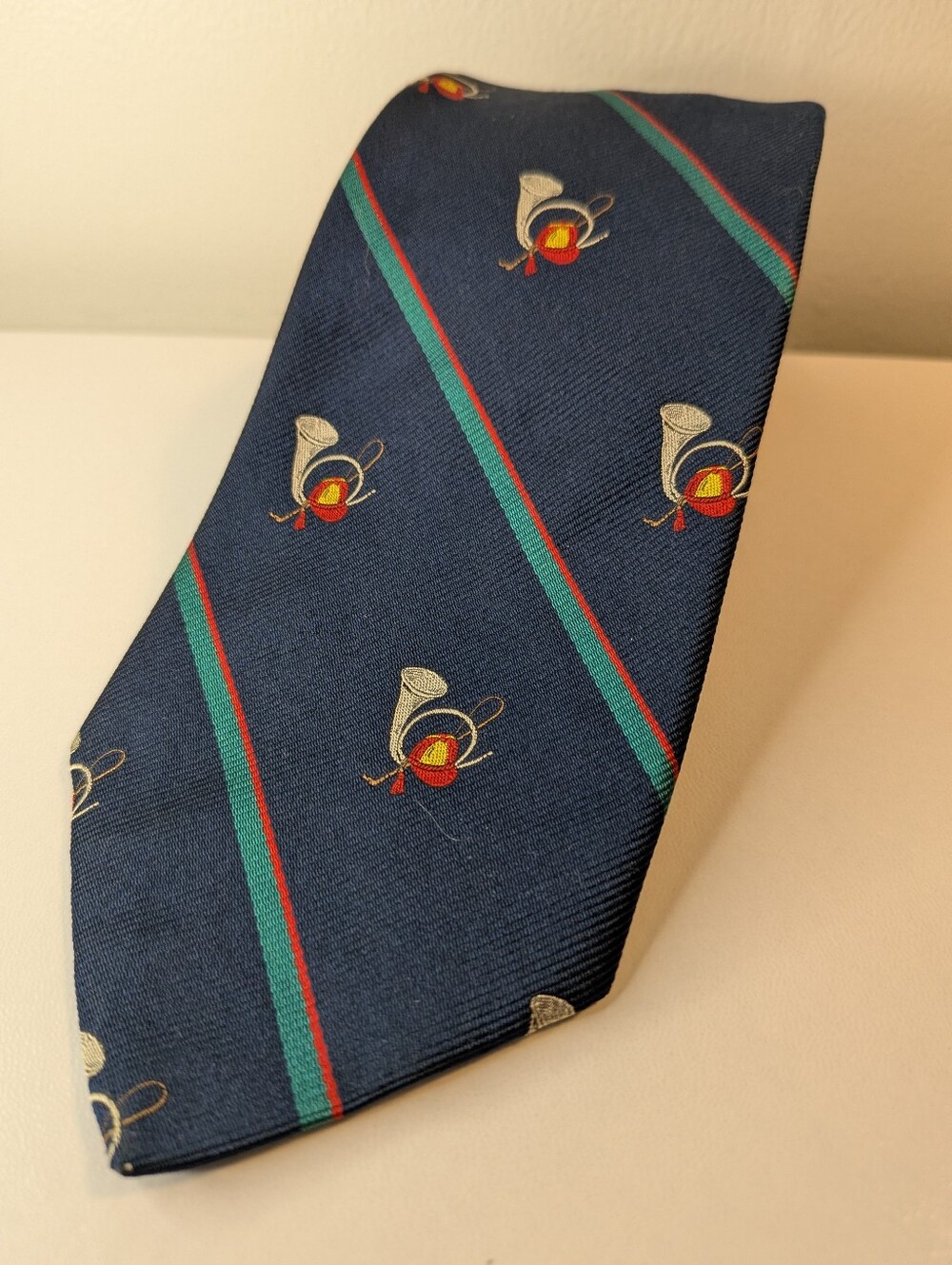 Vintage Brooks Brothers Makers Silk Tie Navy Blue Bugle Horn Print